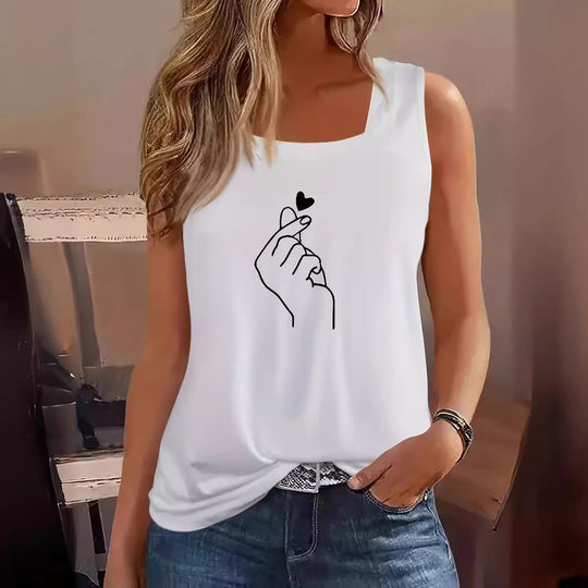 Damen ärmelloses T-Shirt mit kreativem Handdesign