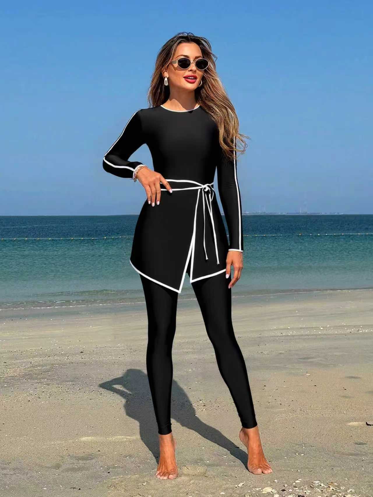 Damen modischer Langarm-Schwimmanzug mit Wickelrock