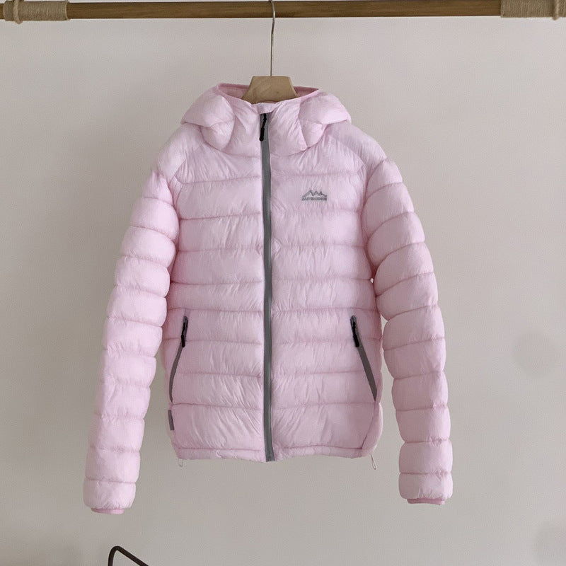 Damen ultraleichte Pufferjacke mit abnehmbarer Kapuze und elastischem Saum