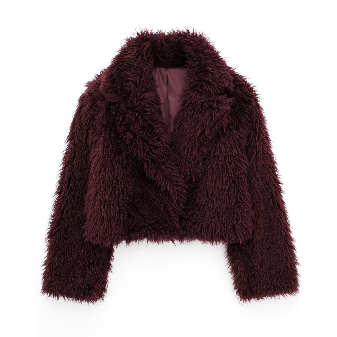 Damen Kurze Boxy-Plüschjacke im Shaggy-Look mit fallendem Revers Shop Nory