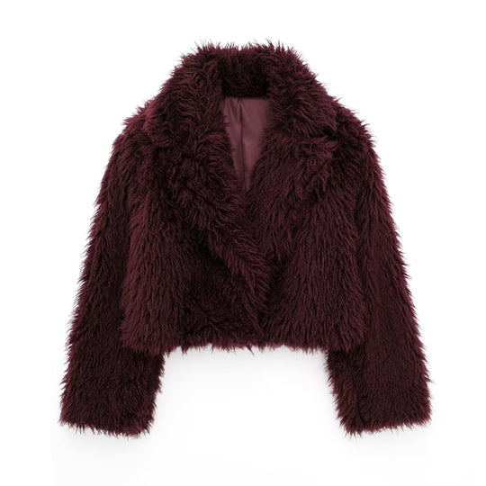 Damen Kurze Boxy-Plüschjacke im Shaggy-Look mit fallendem Revers Shop Nory