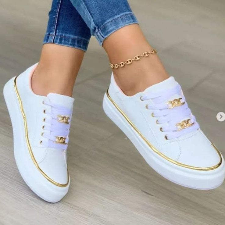 Damen trendige Sneakers mit luxuriösen goldenen Details