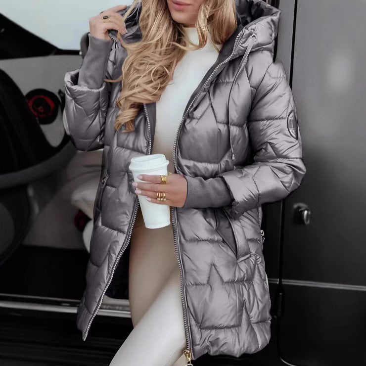 Damen nan gesteppter Steppmantel mit Kapuze taillierter Silhouette und Thermofüllung Shop Nory