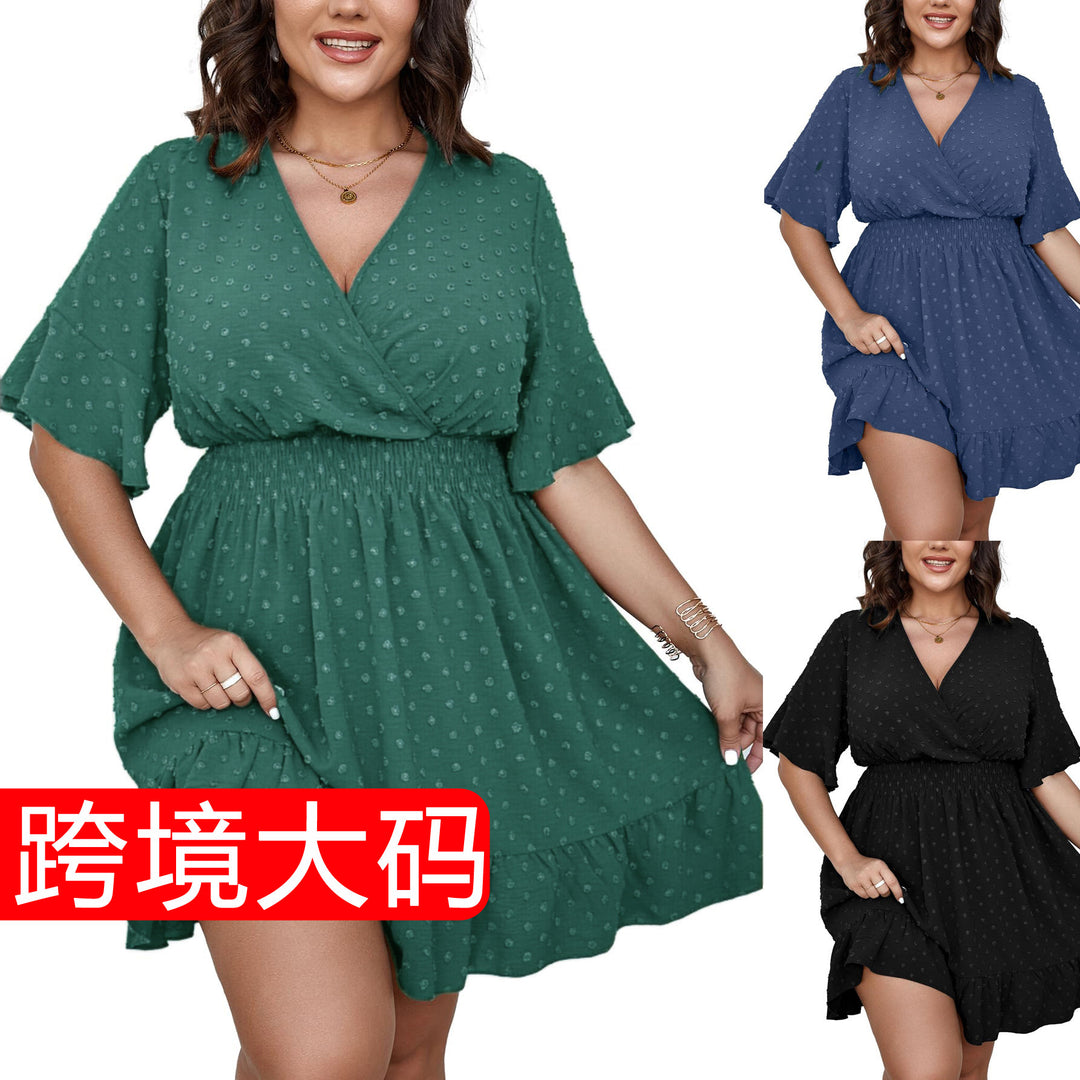 Damen Midikleid mit drapiertem V‑Ausschnitt, Smok-Taillenband und Volantstufen Shop Nory