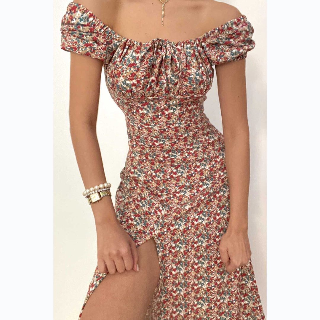 Damen Off-Shoulder Maxikleid mit floralem Design und elegantem Schlitz