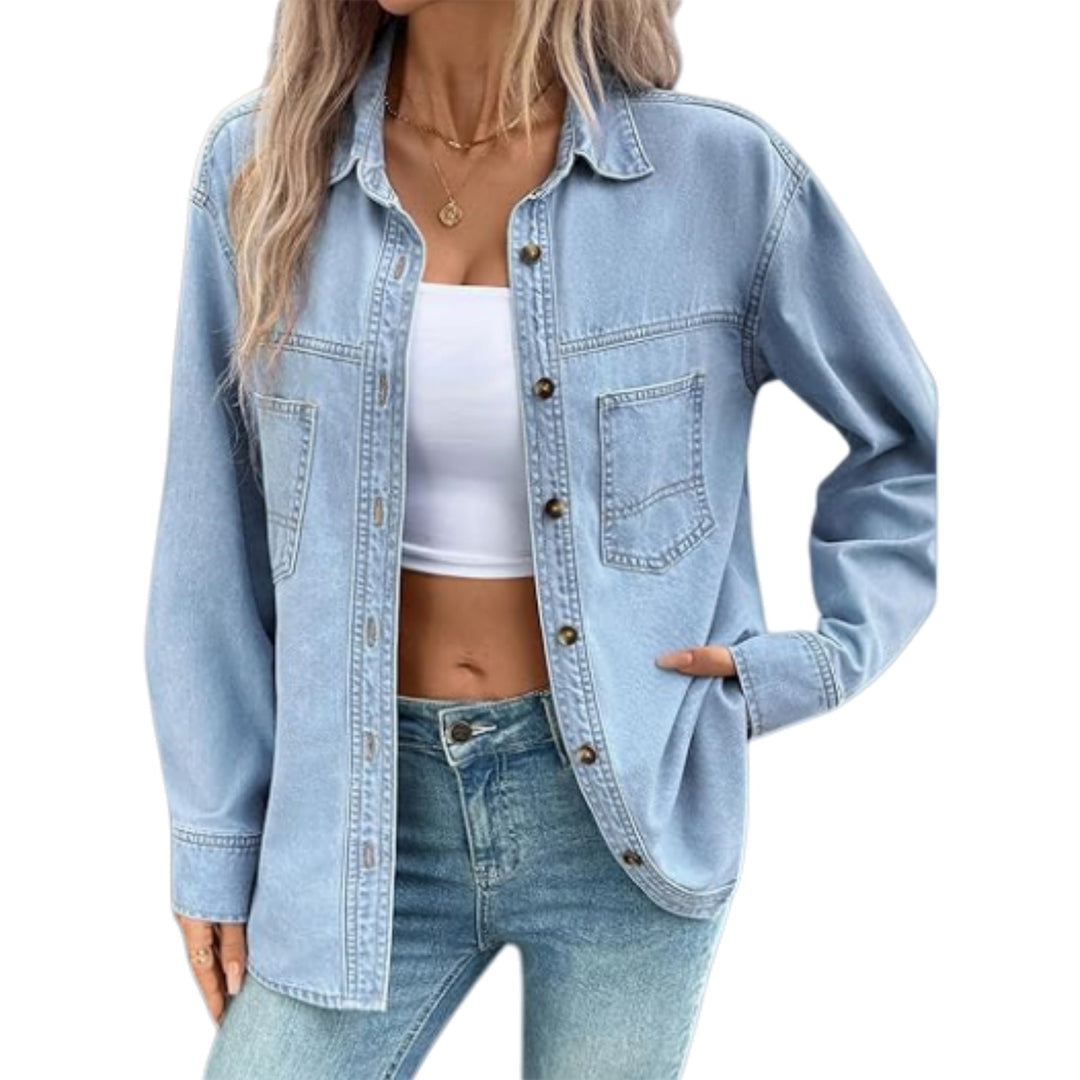 Damen Oversized Jeans-Hemdjacke aus Denim mit Brusttaschen Shop Nory