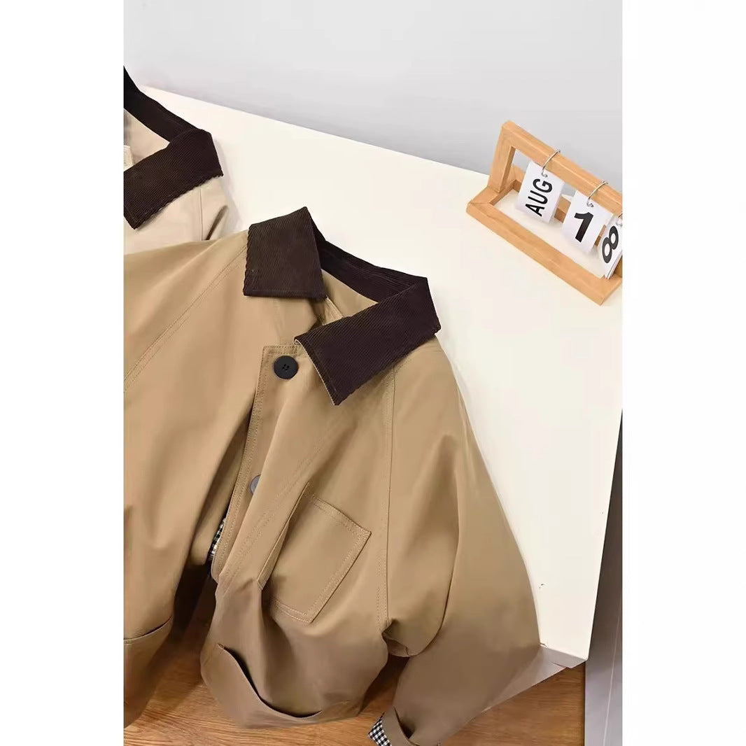 Damen Lässige Oversized-Jacke mit Kontrastkragen Shop Nory