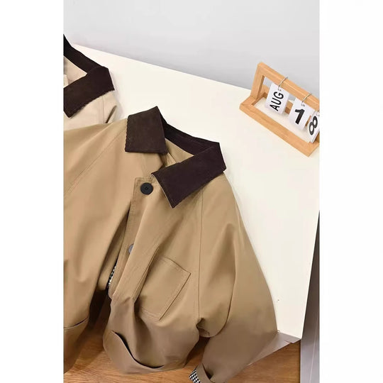 Damen Lässige Oversized-Jacke mit Kontrastkragen Shop Nory