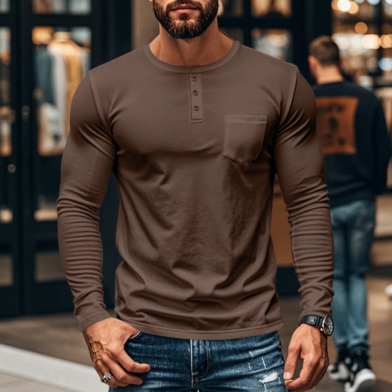 Herren Langarmshirt mit Knopfleiste und Brusttasche
