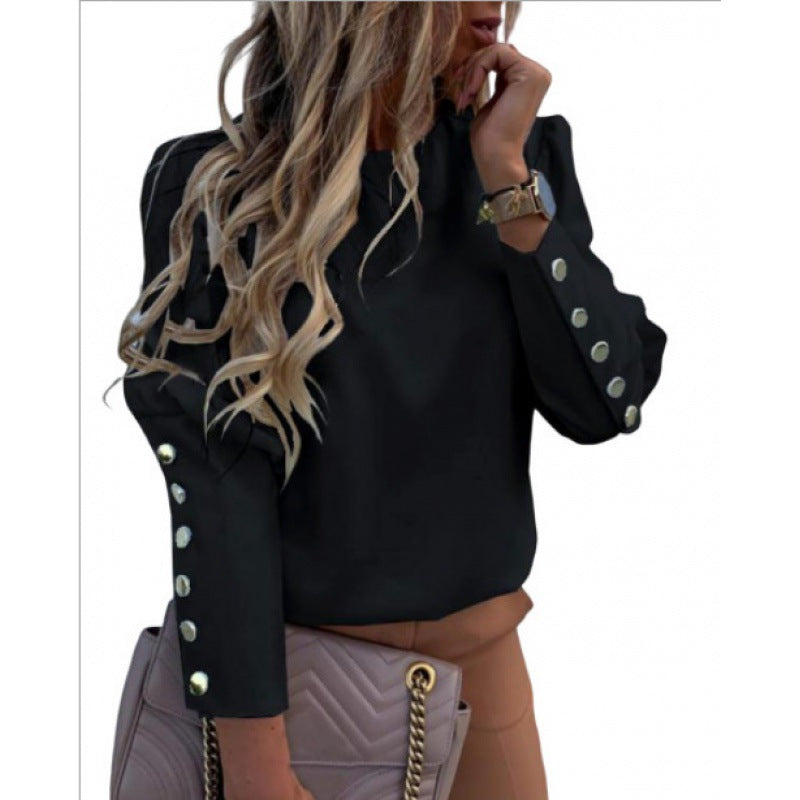 Damen Leichte Bluse mit Leopardenprint, Ballonärmeln und Zierknopfleiste Shop Nory