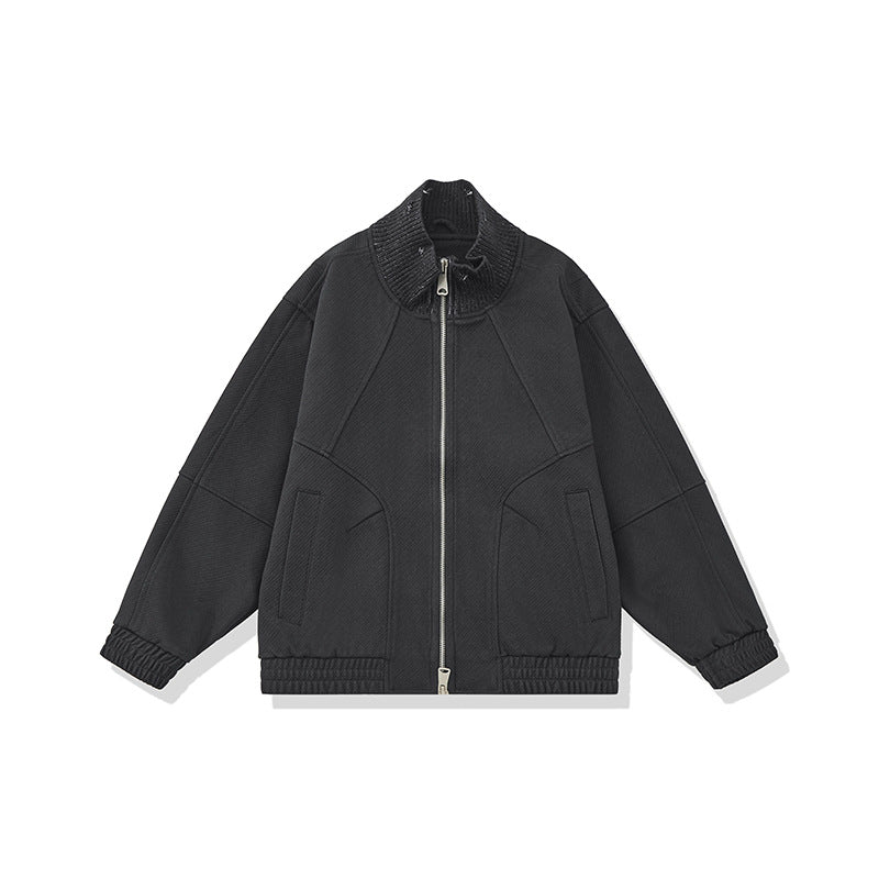Unisex Boxy-Strickmix Übergangsjacke mit hohem Rippenkragen und elastischem Saum Shop Nory