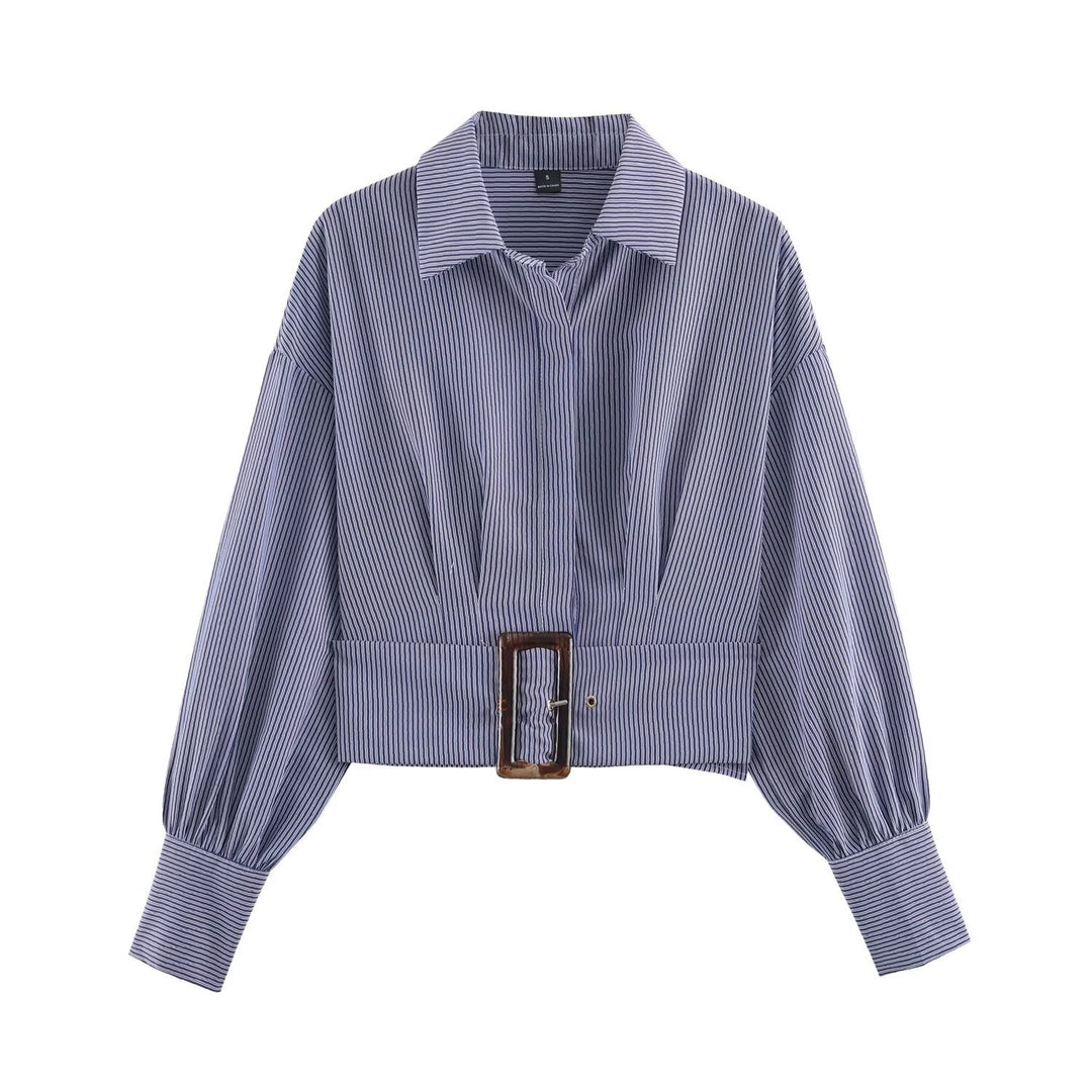 Damen Cropped Hemdbluse mit breitem Taillenriegel und Oversize-Ärmeln Shop Nory
