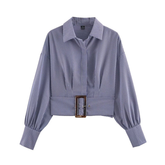 Damen Cropped Hemdbluse mit breitem Taillenriegel und Oversize-Ärmeln Shop Nory