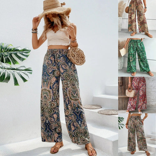 Damen Palazzo-Hose mit weitem Bein, elastischem Smockbund und Paisley-Print Shop Nory