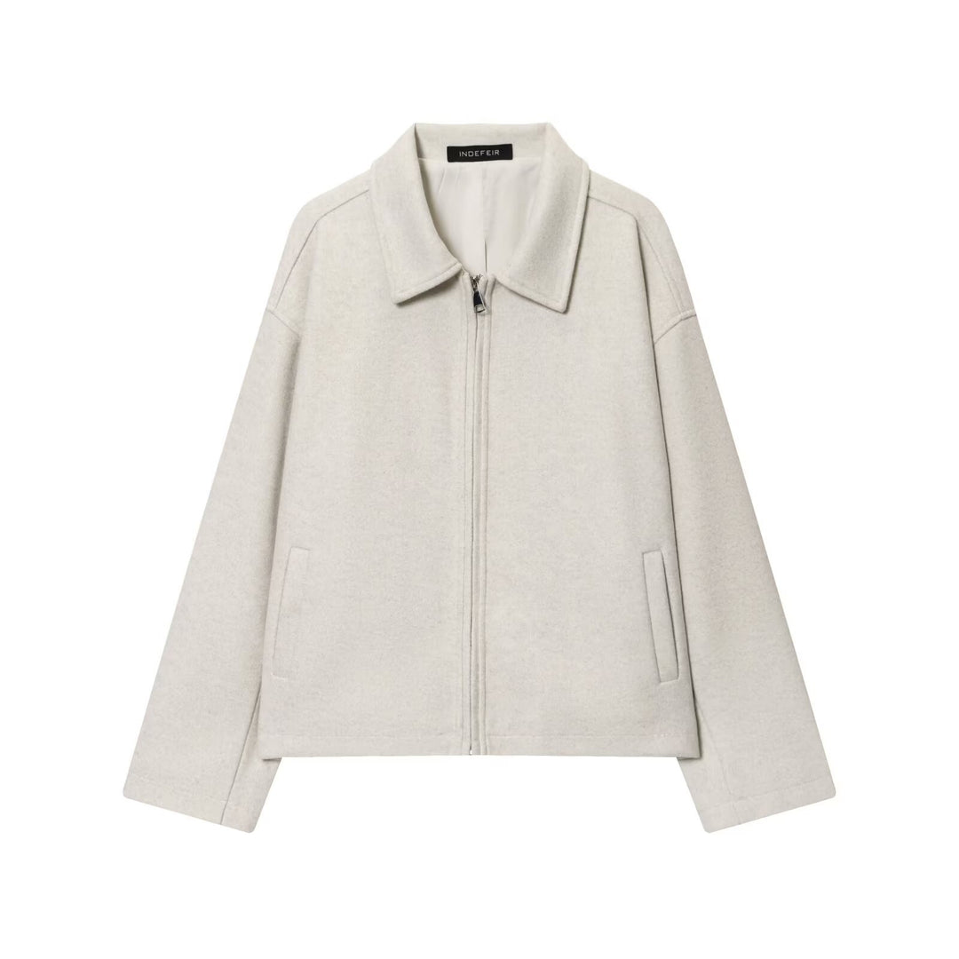 Damen Boxy Wollmix-Blousonjacke mit Reißverschluss und Hemdkragen Shop Nory