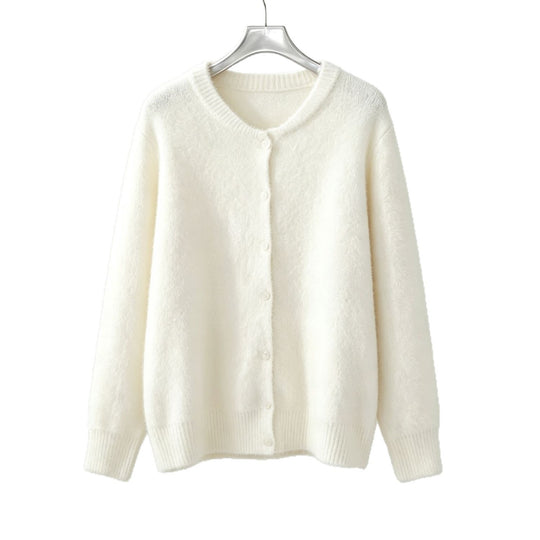 Damen Rundhals-Strickjacke mit weichem Flormix, Knopfverschluss und gerippten Bündchen Shop Nory