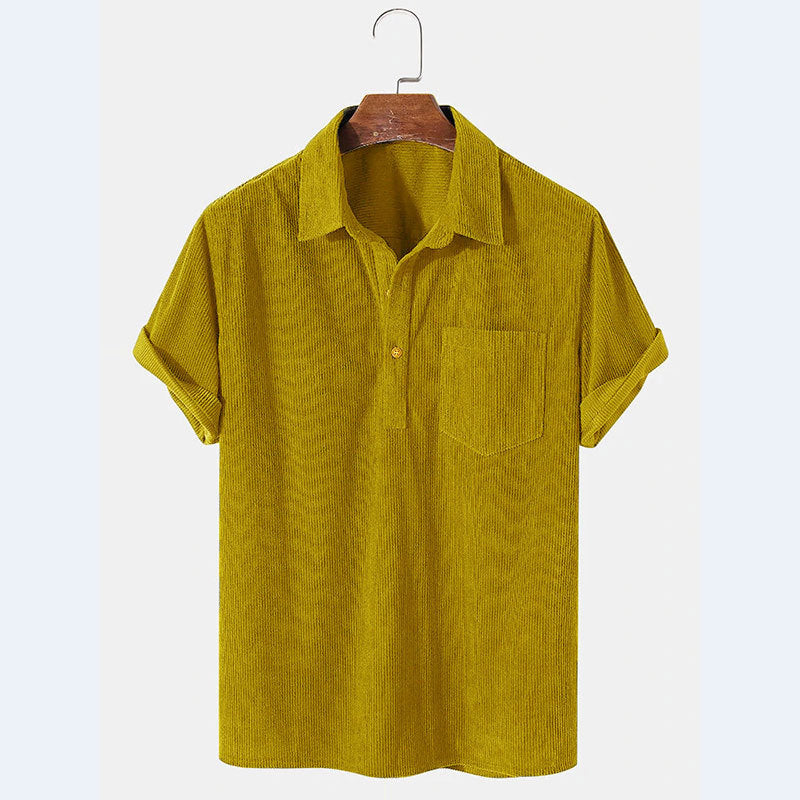 Herren Kurzarm Poloshirt aus gestreiftem Stoff mit Knopfleiste und Brusttasche