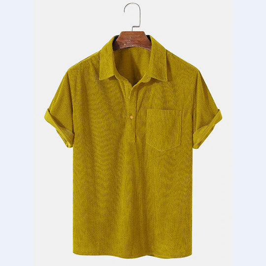 Herren Kurzarm Poloshirt aus gestreiftem Stoff mit Knopfleiste und Brusttasche