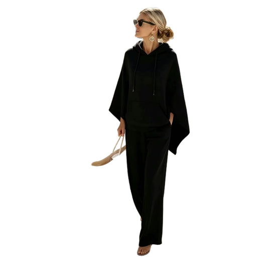 Damen lässiges Kapuzenponcho und weite Hose Lounge-Set aus weichem Sweatstoff Shop Nory