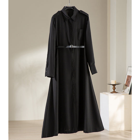 Damen Langes Hemdblusenkleid mit Taillengürtel, Schulterklappen und durchgehender Knopfleiste Shop Nory