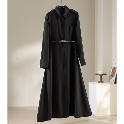 Damen Langes Hemdblusenkleid mit Taillengürtel, Schulterklappen und durchgehender Knopfleiste Shop Nory