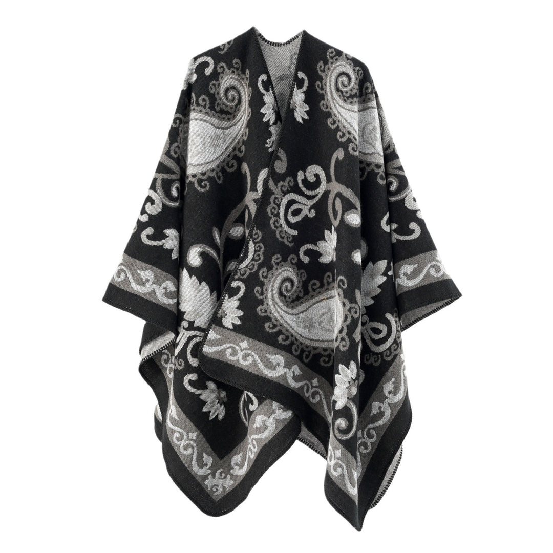 Damen Wollmix-Poncho-Umhang mit Paisley-Jacquard und Ziernaht Shop Nory