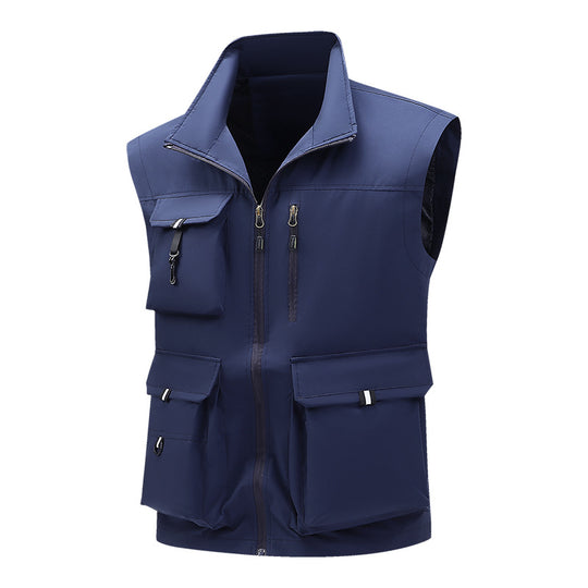 Herren Multifunktionale Outdoor-Utility-Weste mit mehreren Cargo-Taschen und Stehkragen Shop Nory