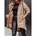 Damen Lässige Steppjacke mit Kapuze und großen Taschen