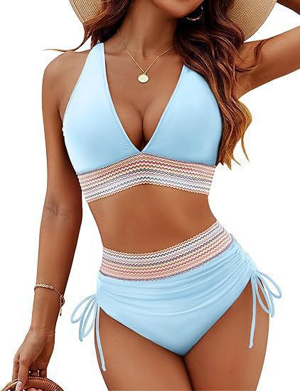 Damen Bikini-Set mit hoch tailliertem Slip und sportlichen Akzenten