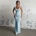 Damen figurbetontes Maxikleid mit Rüschendetails und V-Ausschnitt
