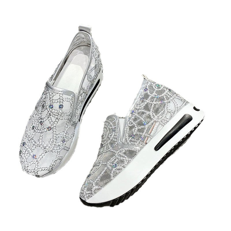Damen Plateausneaker mit verstecktem Keil und Spitzenbesatz Shop Nory