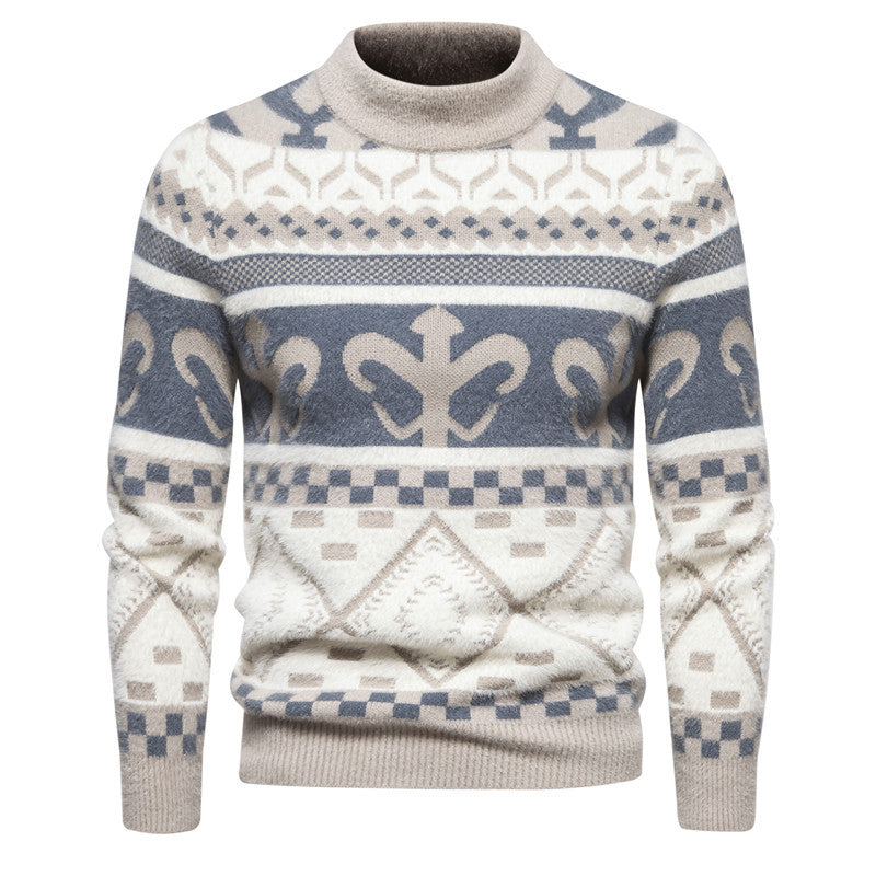 Herren Feinstrick-Mockneck-Pullover mit Jacquardmuster und gerippten Bündchen Shop Nory