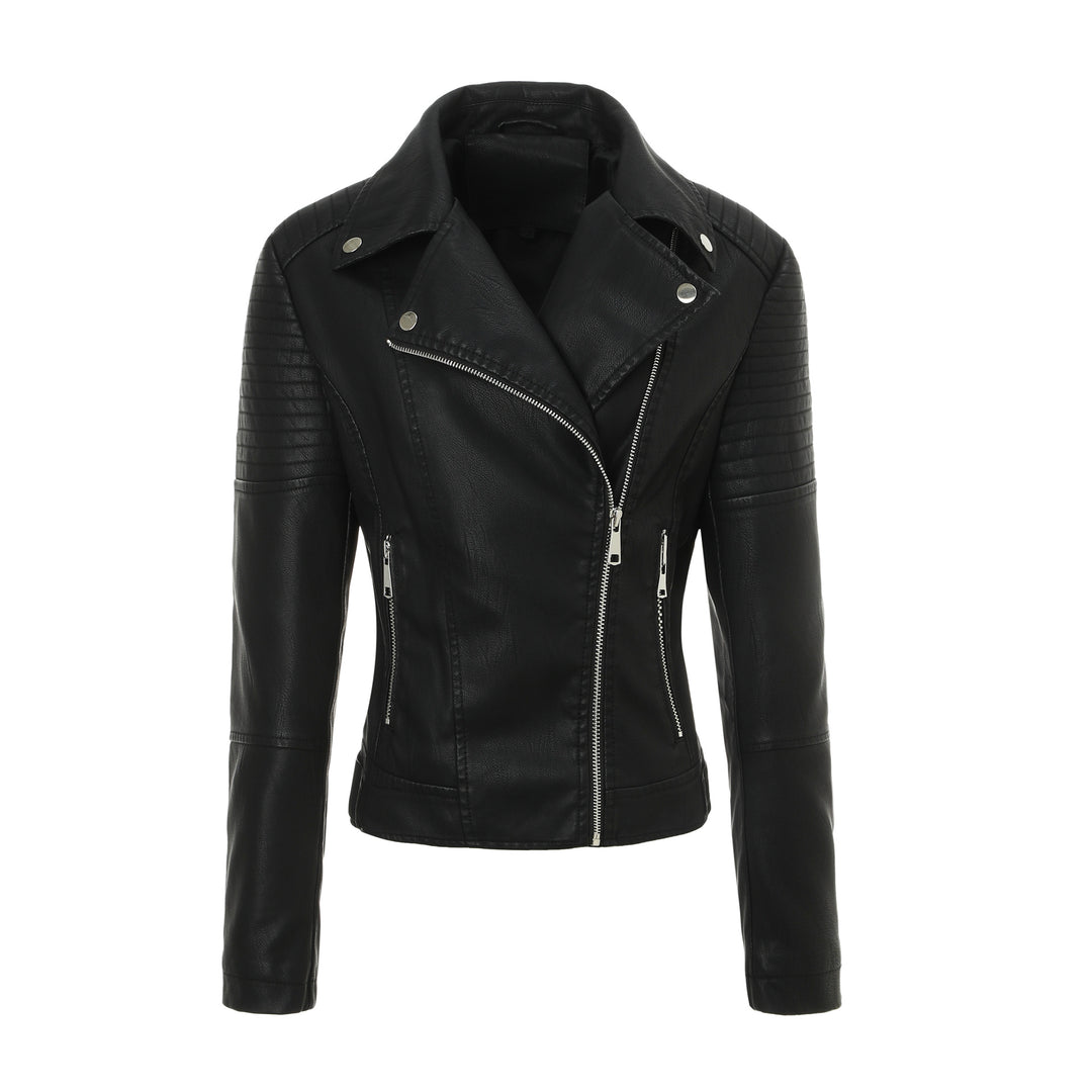 Damen Taillierte Bikerjacke aus Kunstleder mit gesteppter Schulterpartie und asymmetrischem Reißverschluss Shop Nory