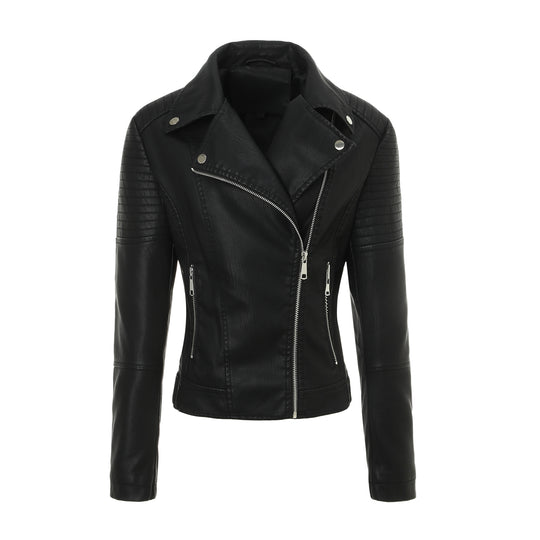 Damen Taillierte Bikerjacke aus Kunstleder mit gesteppter Schulterpartie und asymmetrischem Reißverschluss Shop Nory
