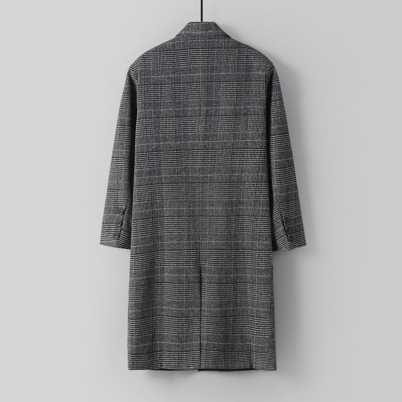 Herren Karierter Longcoat aus Wollmix mit klassischem Revers und geradem Schnitt Shop Nory