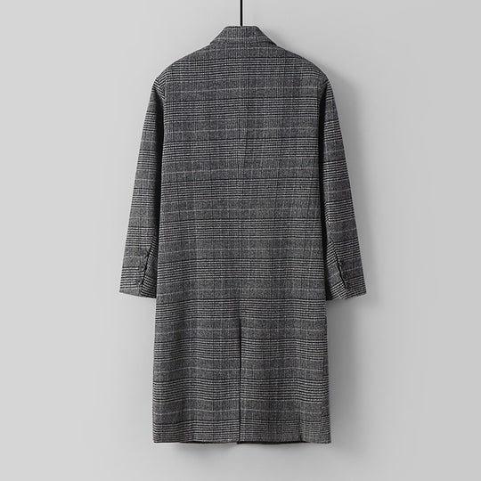 Herren Karierter Longcoat aus Wollmix mit klassischem Revers und geradem Schnitt Shop Nory