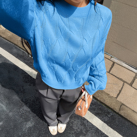 Damen nan cropped Zopfmuster-Pullover mit kastiger Silhouette, überschnittener Schulter und geripptem Saum Shop Nory