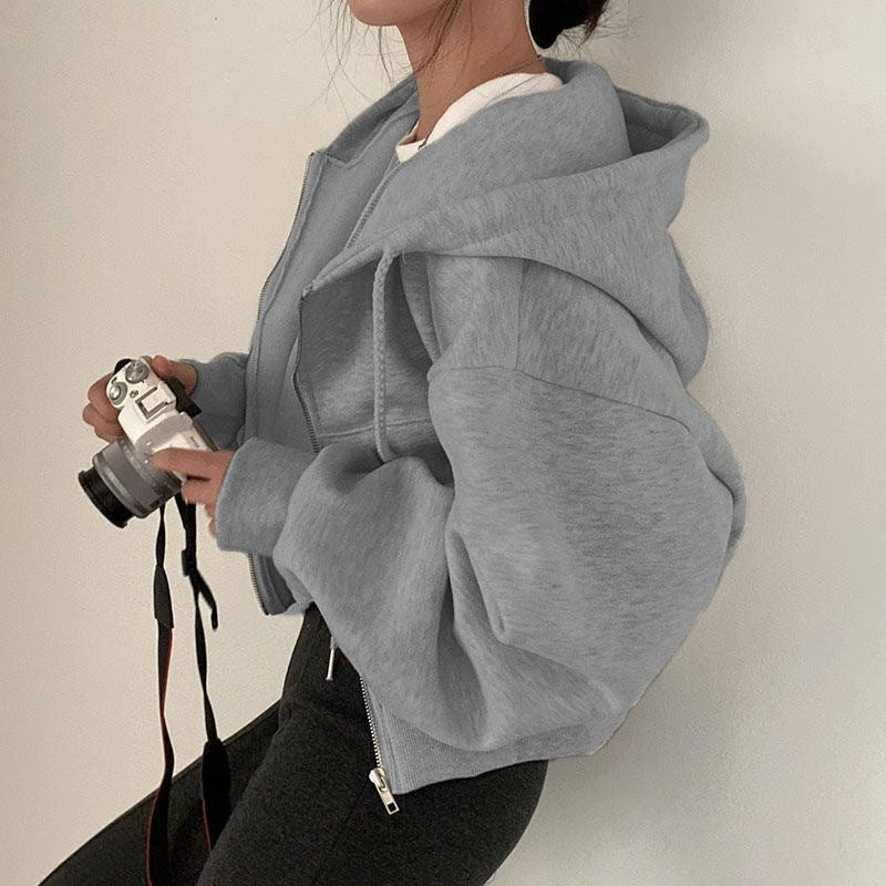 Damen Cropped Hoodie mit Reißverschluss und lässigem Stil
