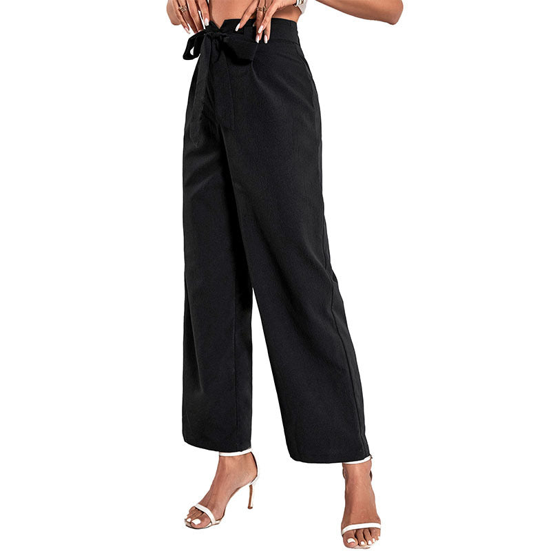 Damen Elegante Hochbund-Hose mit weitem Bein und Bindegürtel Shop Nory