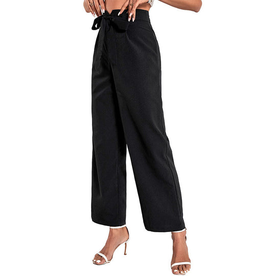 Damen Elegante Hochbund-Hose mit weitem Bein und Bindegürtel Shop Nory