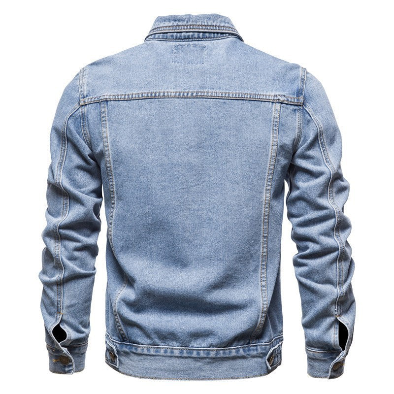 Herren taillierte Jeansjacke mit Brusttaschen, durchgehender Knopfleiste und Kontrastnähten Shop Nory