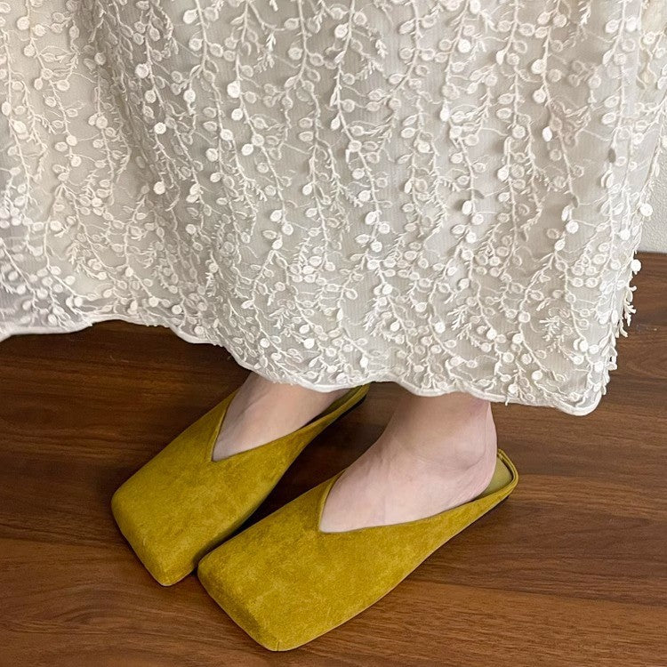 Damen quadratische Samt‑Mules mit V‑Ausschnitt und gepolstertem Komfortfußbett Shop Nory