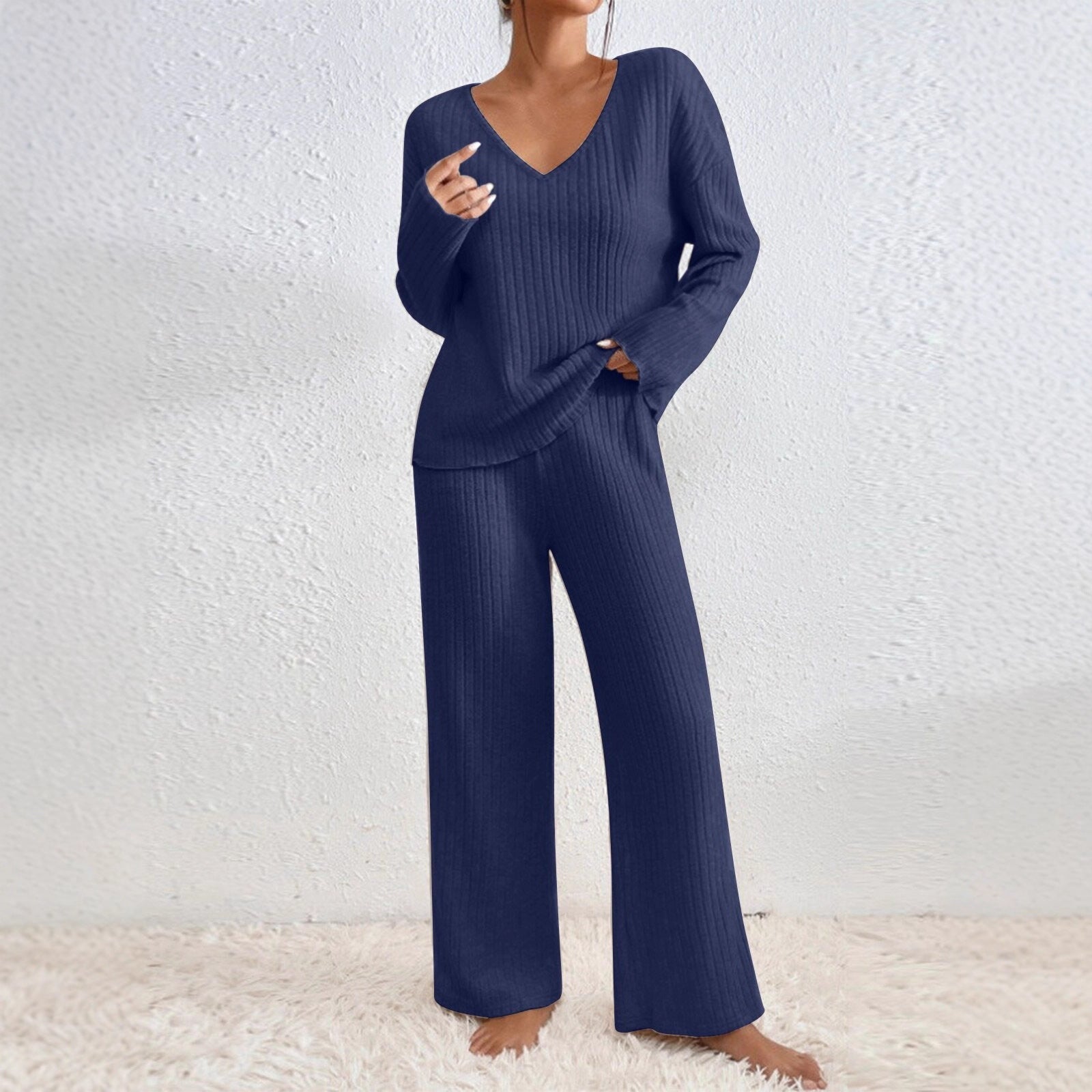 Damen Lässiges Strick-Loungewear-Set