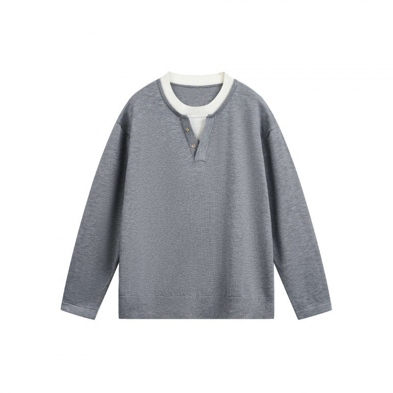 Herren Leichter Feinstrick-Henley-Pullover mit Kontrastkragen und Relaxed-Schnitt Shop Nory