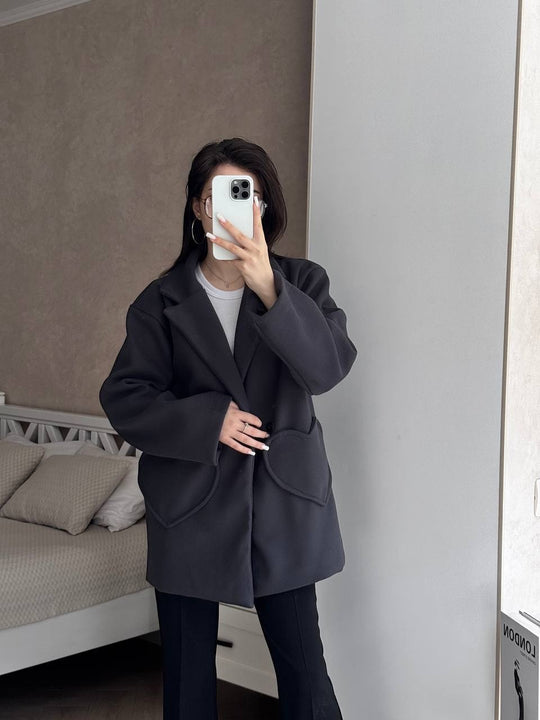Damen Oversized Blazer-Mantel mit herzförmigen Taschen Shop Nory