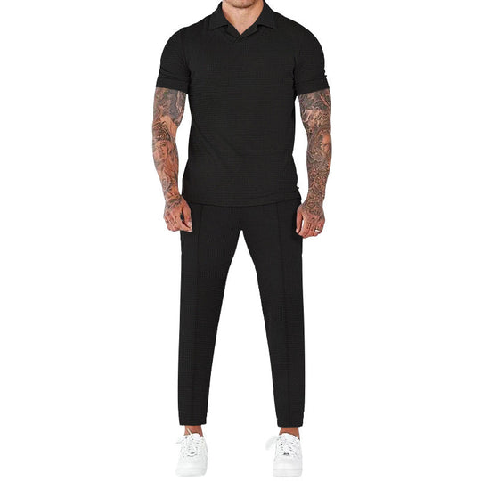 Herren elegantes Kurzarm-Hemd- und Hose-Set mit strukturiertem Design und komfortabler Passform