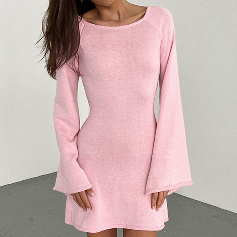 Damen elegantes Strickkleid mit weitem Ärmel und figurbetonter Silhouette