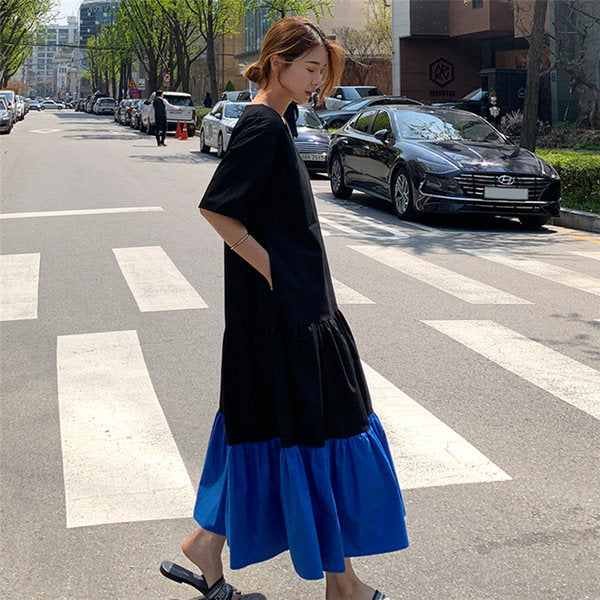 Damen Stufen-Maxi-Kleid mit Volants, Eingrifftaschen und lockerem Schnitt Shop Nory
