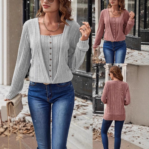 Damen Gerippter Feinstrick-Zweiteiler mit offenem Cardigan und Knopf-Cami Shop Nory