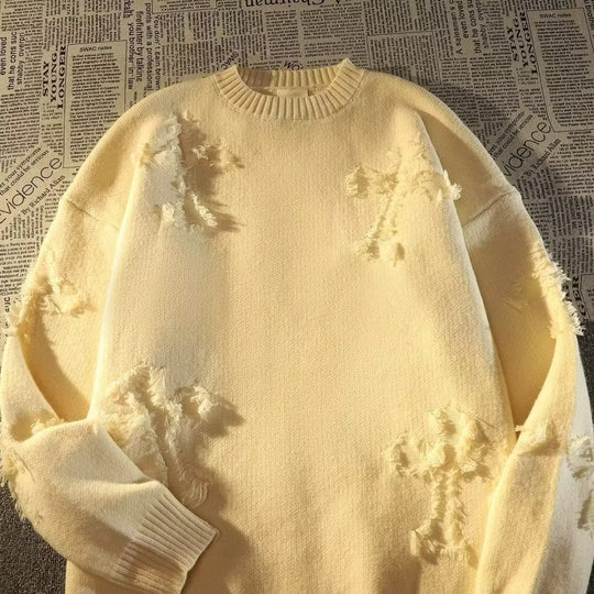 Unisex Oversized Strickpullover mit Destroy-Details und Rundhalsausschnitt Shop Nory